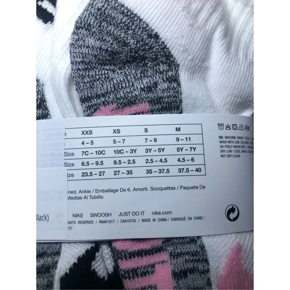 Nike Girls Cushioned Ankle Socks size 5-7/ fits shoe size 10C-3Y 6-pack